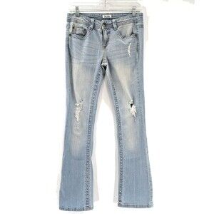 Mudd Vintage 90s Y2K Low Rise Light Wash Distressed Flare Jeans JRs Size 9 29x31